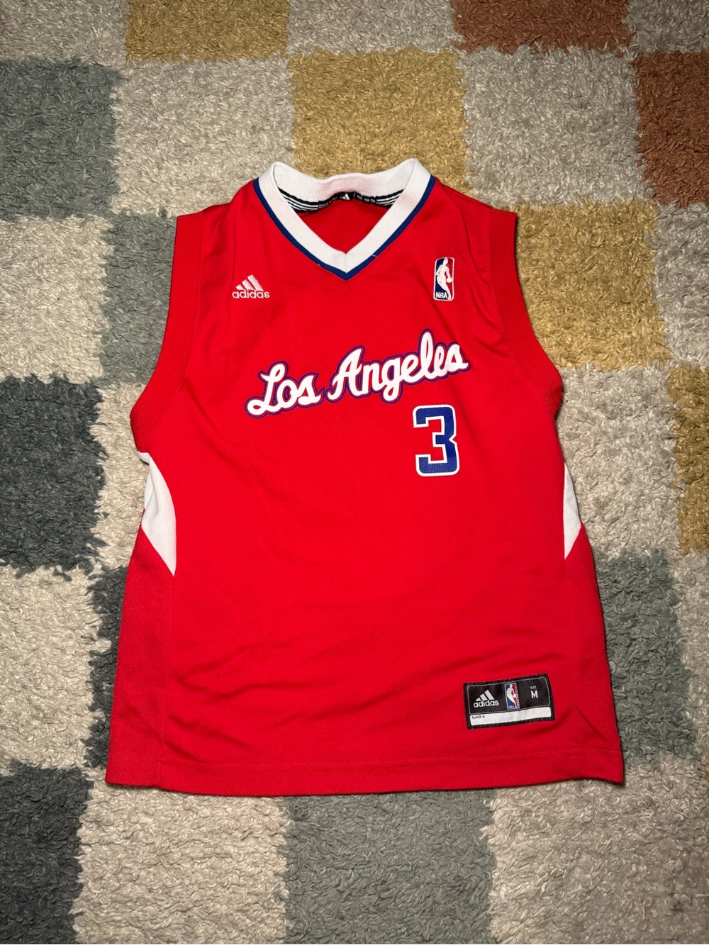 adidas Red Basketball Jersey with White & Blue Trim